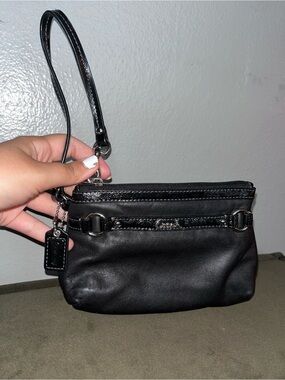 Coach Black Leather Wristlet with Tag and Strap
